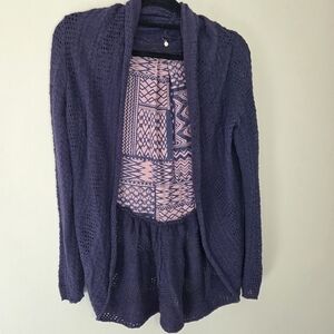 Anthropologie Knitted & Knotted Blue Mixed Media Cardigan